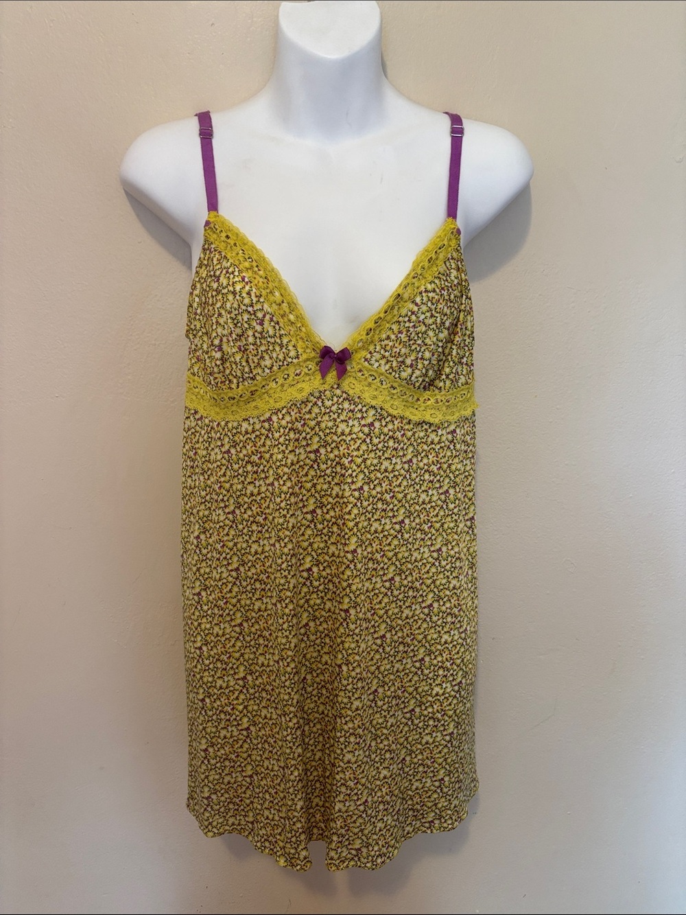 Victoria's Secret Yellow Floral Chemise with Purple Straps